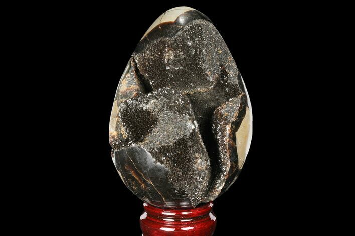 Septarian Dragon Egg Geode - Black Crystals #98837